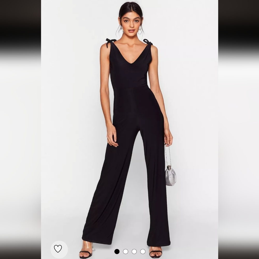 NWT Nasty Gal Plunging V-Neck Black Wide Leg Jumpsuit
